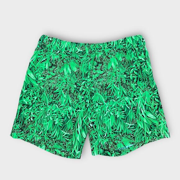Handmade Green Tropical Pull On Elastic Cotton Shorts Size 6 Small Women's - Picture 1 of 5